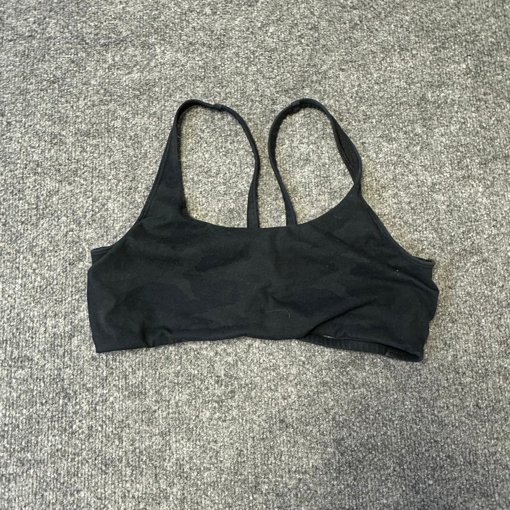 Vuori Sports Bra Womens Size Small Black Camo Strappy Cage Back Yoga Athletic